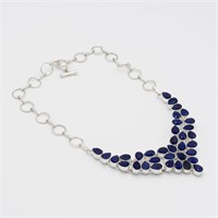 Ladies Sterling Silver Blue Sapphire Necklace
