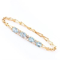 Plated 18KT Yellow Gold 3.60ctw Blue Topaz and Dia