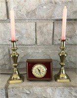 Seth Thomas Clock & Brass Candlesticks