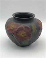 Raised Texture Floral Pattern Pottery Vase