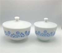 Federal Glass Blue Flower Covered Servers