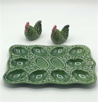 MC Giftcraft Pottery Egg, S&P Rooster Set