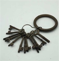 13 Antique Skelteon Keys on Brass Ring