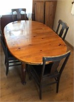 Vintage Knotty Pine Table & 4 Chairs-2 Leafs