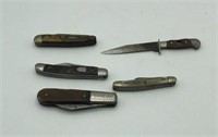 5 Old Knives DE Barlow, Old Timer, Sabre Japan
