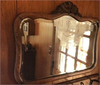 Antique Oak Ornate Crown Wall Mirror