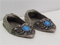 Vieux cendriers à chaussures en métal argenté