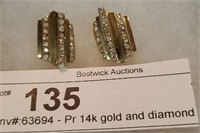 Pr 14k gold and diamond earrings - heavy