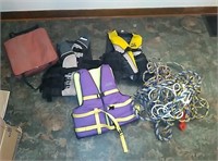 Water sports items 3 life jackets and water ropes