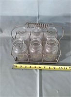 6 Milk Jars In Metal Carry Rack