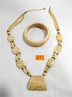 Bone ??? carved necklace and bangle bracelet