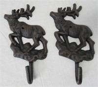 (2) Cast Iron Elk Coat Hooks.