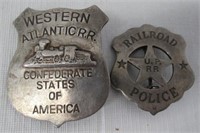 (2) Antique Railroad Police Badges. Very Cool Old