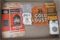 Vintage advertising items including NOS Quaker