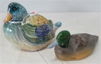 Hand painted Fenton Duck & Signed Clay Duck.