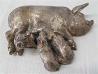 Sterling Silver Overlay Pigs Figure. Measures: 5"