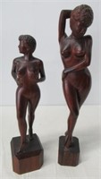 (2) Wood Carved & Signed Women Figurines. Largest