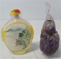 (2) Oriental snuff bottles. Purple one Measures: