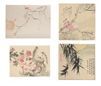 Group of 4 Chinese Leaf Album Paintings of Birds