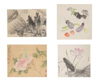 Group of Four Chinese Leaf Album Paintings