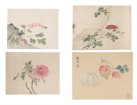 Group of 4 Chinese Leaf Album Paintings of Fruit
