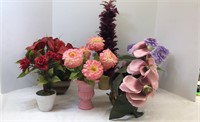 Lot of artificial potted flowers