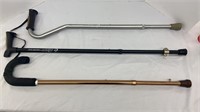 Three adjustable metal canes