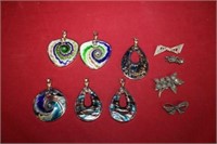 Costume Jewelry lot; glass pendants, signed pins