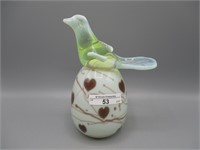 Dave Fetty bird on 5" egg vaseline opal