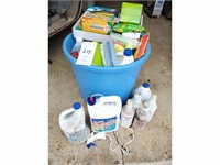 (2) large plastic tubs with cleaning supplies