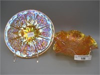 Fenton marigold Peacock & Grape plate & bowl