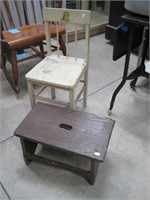 brown footstool and childs chair