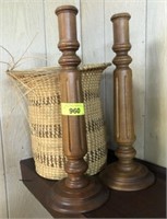 WOODEN CANDLE HOLDERS, SWEET GRASS BASKET DAMAGED