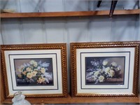 two gold framed floral pictures 24" x27"