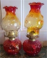(2) Antique Orange & Red Vanity Oil Lamps