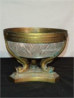 Austria Bronze & Cut Glass Bowl