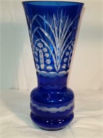 Large Bohemian Blue Glass Vase