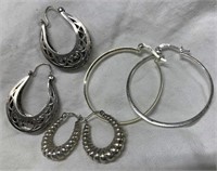 (3) Pairs of Sterling Silver Hoop Earrings