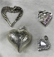 (4) Sterling Silver Heart Pendants