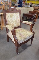 Antique Eastlake Parlor Chair, Ceramic Casters on