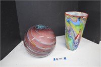 Art Glass Ball & Murano Vase w/ Millefiori pattern