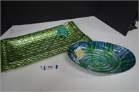 Colorful Art Glass Tray & Bowl