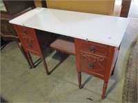 RED PAINTED KNEEHOLE DESK 18x44x30