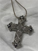 Sterling Silver & Diamond Cross Necklace -