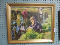 GIRL WITH POND BOATS 20x24