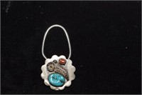 Key Ring w/ Turquoise & Coral  Marked Bennett