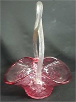 Blown Glass Cranberry/Clear Basket