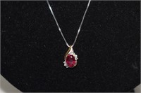 Sterling Silver Necklace & 10K Gold w/ Ruby,