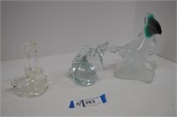 Three Glass Figurines Toucan, Unicorn & Ducks