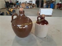 2 Small Pottery Jugs with Cork Lids
